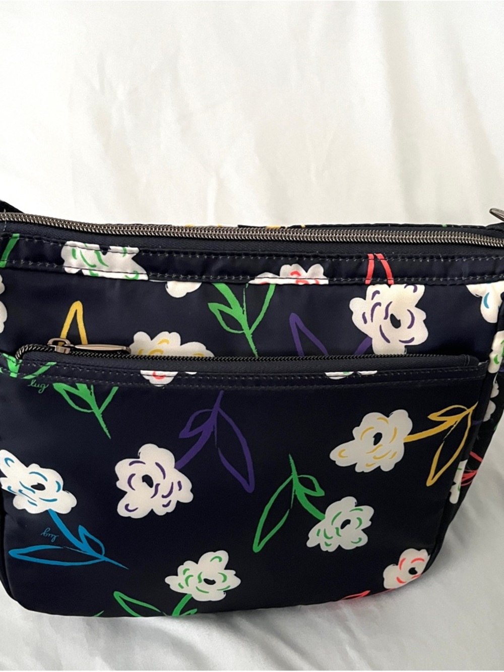 Lug Flutter SE Crossbody Bag Bright Floral RFID Front Zip Pocket Travel Blue - Picture 12 of 12